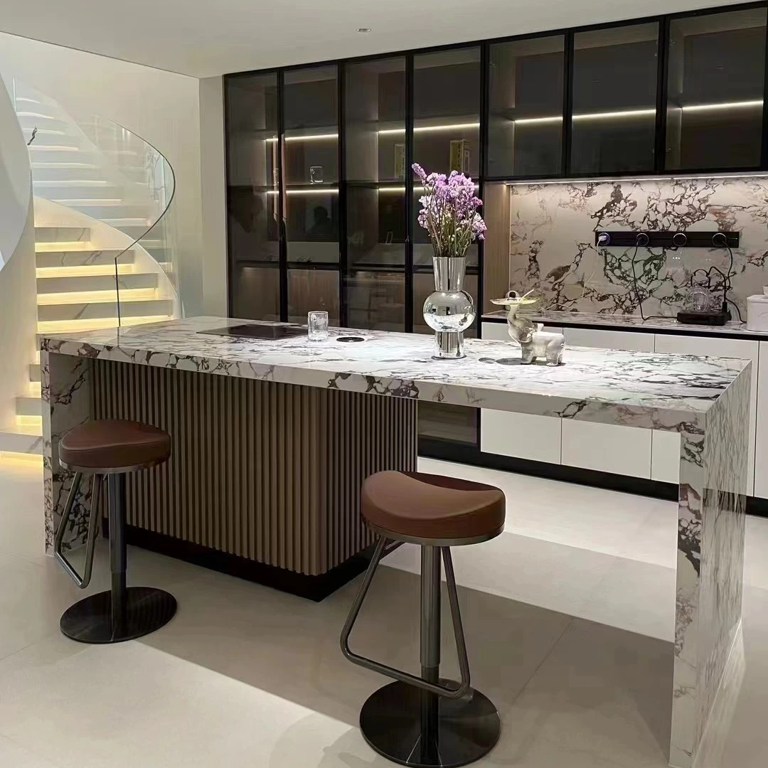 上海天然大理石岩板台面岛台水吧台定制挡水条背景墙楼梯墙面精品