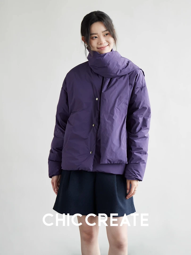 造型感の神！可拆卸围巾领！轻暖90白鹅绒圆领羽绒服外套女秋冬新