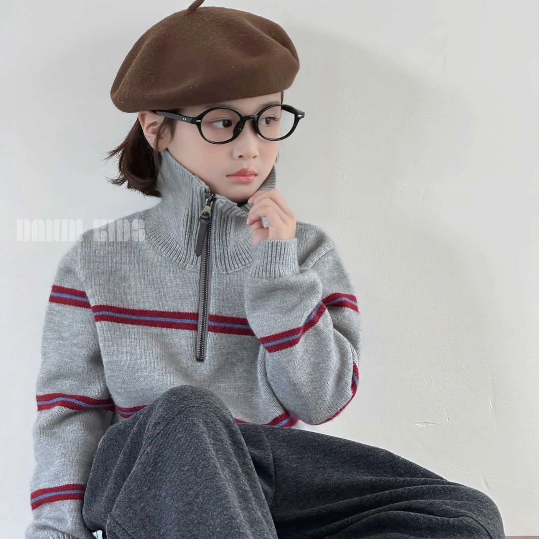 嗒囜【北欧风雪线】撞色条纹半拉链毛衣 ！儿童秋冬装高领针织衫毛衣