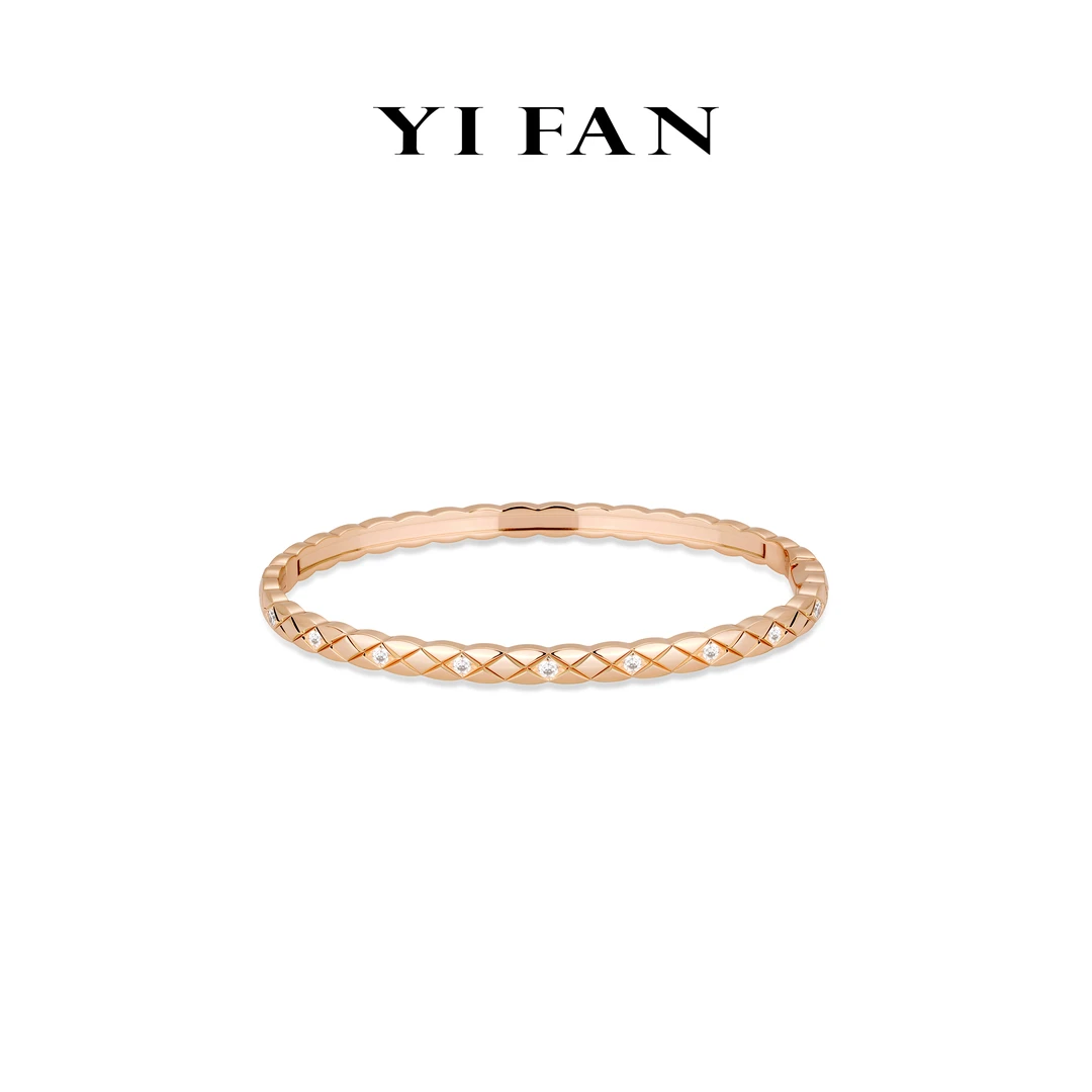 铜合金合成锆石手镯 4757-（梦境）香槟金满钻X字菱格纹百搭手镯