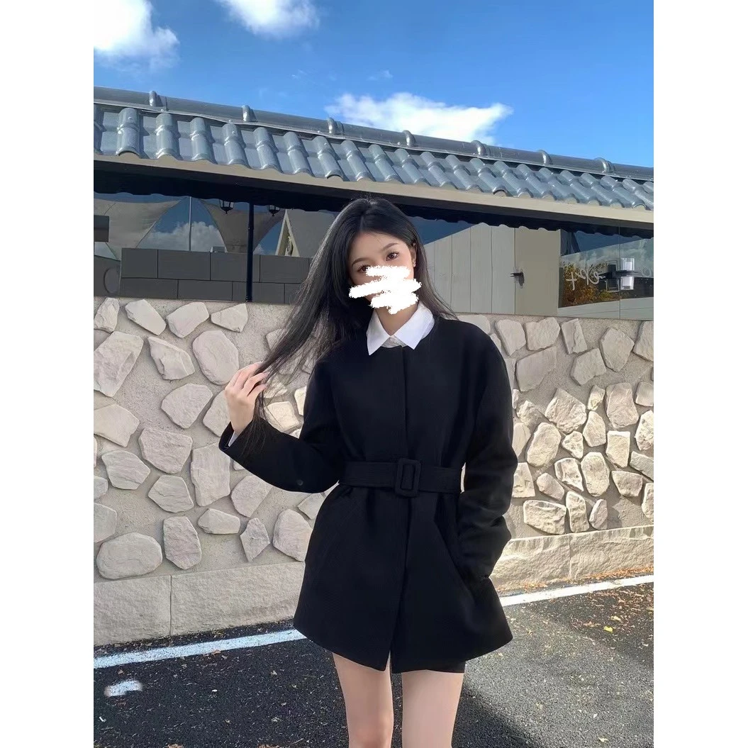 秋冬小个子甜辣黑色西装外套女甜酷辣妹设计感白色衬衫两件套装潮