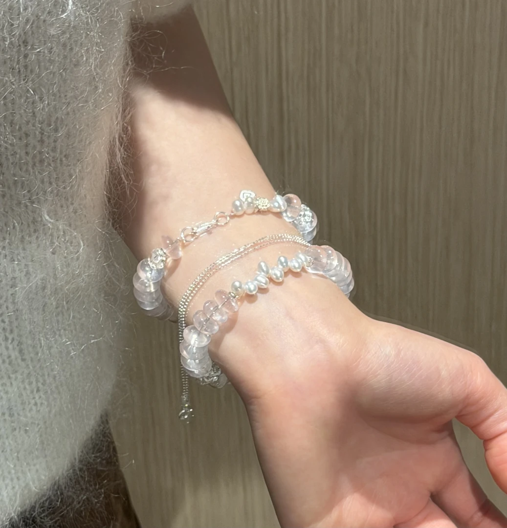 925银手链  《珍珠糖》粉水算盘手链 K126