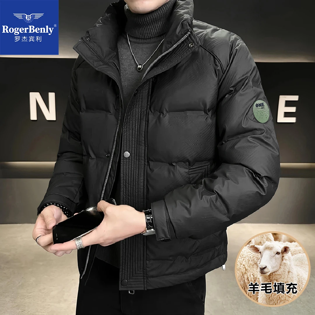 罗杰宾利羊毛棉服外套加绒加厚保暖防寒立领男士冬季棉服899002