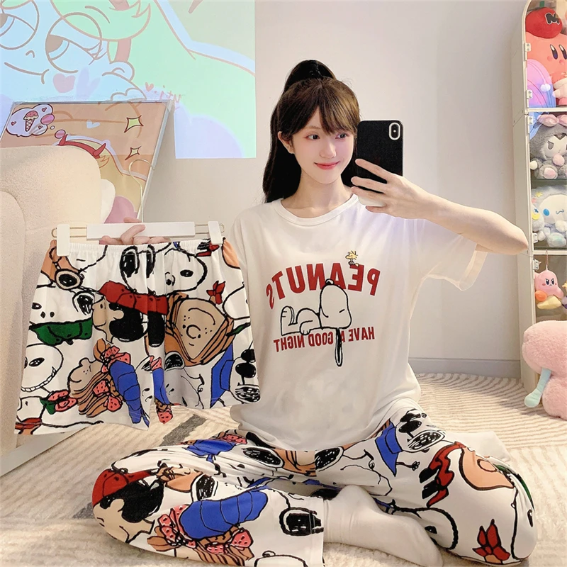 【拍一发三】睡衣女短袖夏季薄款夏天休闲大码长裤女士家居服套装