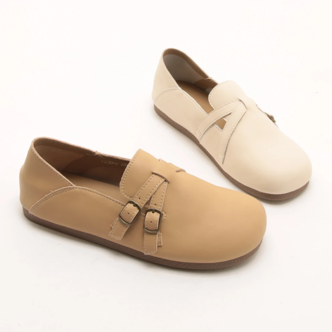 5775春季新圆头平底勃肯鞋女复古松紧交叉带一脚蹬懒人单鞋