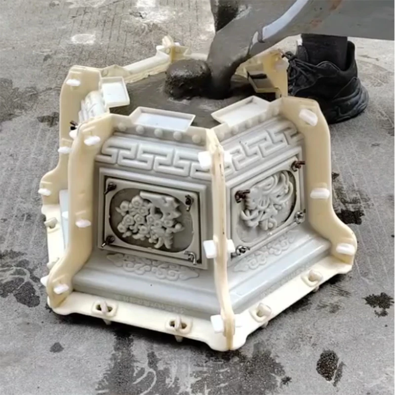 底部灌浆花盆模具六角水泥自制灌浆模具花园花盆景盆栽混泥土模板