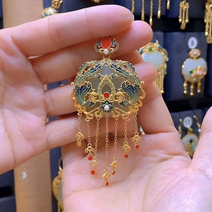 和田玉银S925镀金镶嵌颈饰