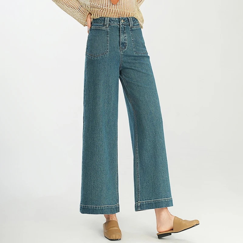 正品九分宽松阔腿牛仔裤女2025年春秋新款时尚高腰小个子直筒裤子