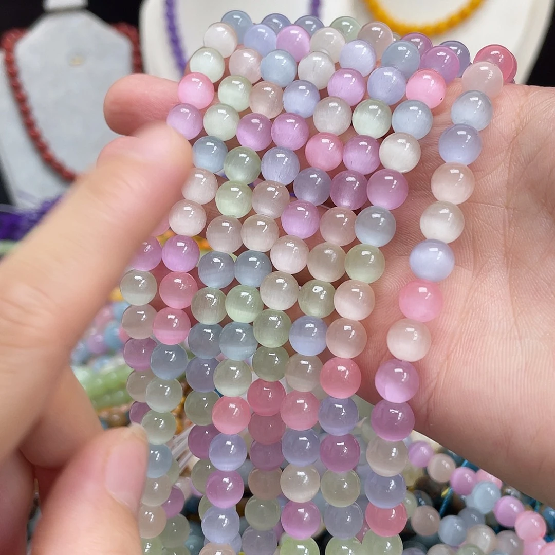 玛瑙/玉髓未镶嵌半成品马卡龙猫眼石8m