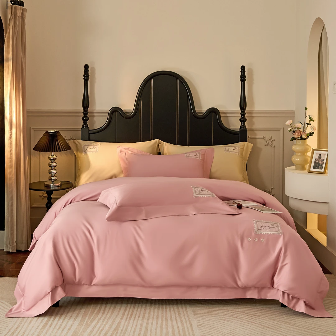 登喜鸟-艾棉锻清风明月全棉高奢简约柔软亲肤绣花四件套床上用品