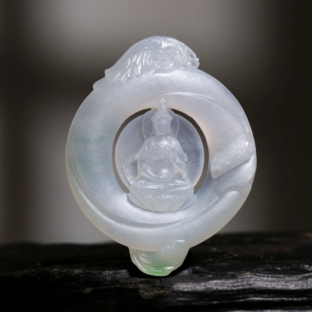 经鼎玉器张桂荣经鼎毛货精选 缅甸翡翠挂件 卷轴观音 S3425A1