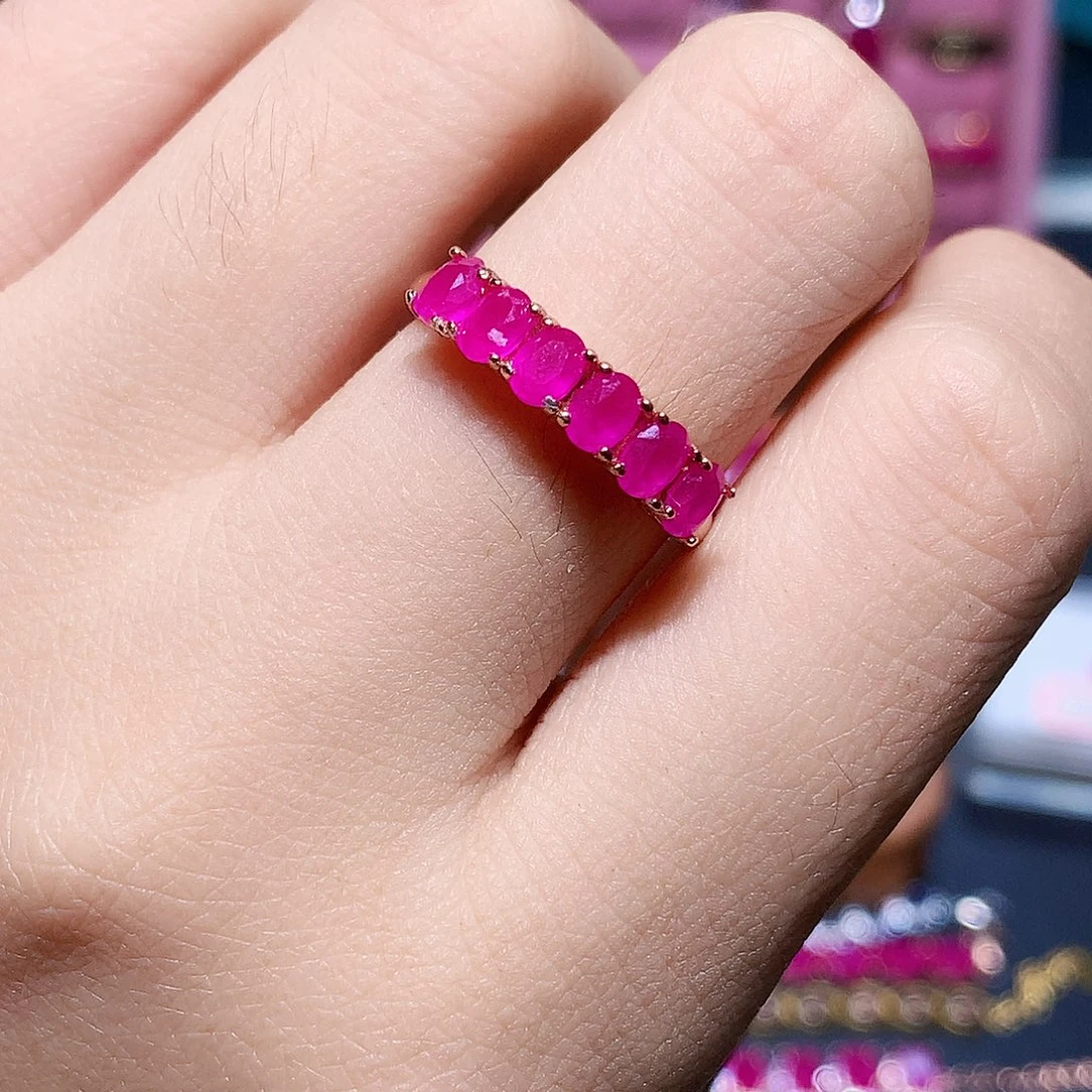 戒指银S925镶嵌红宝石