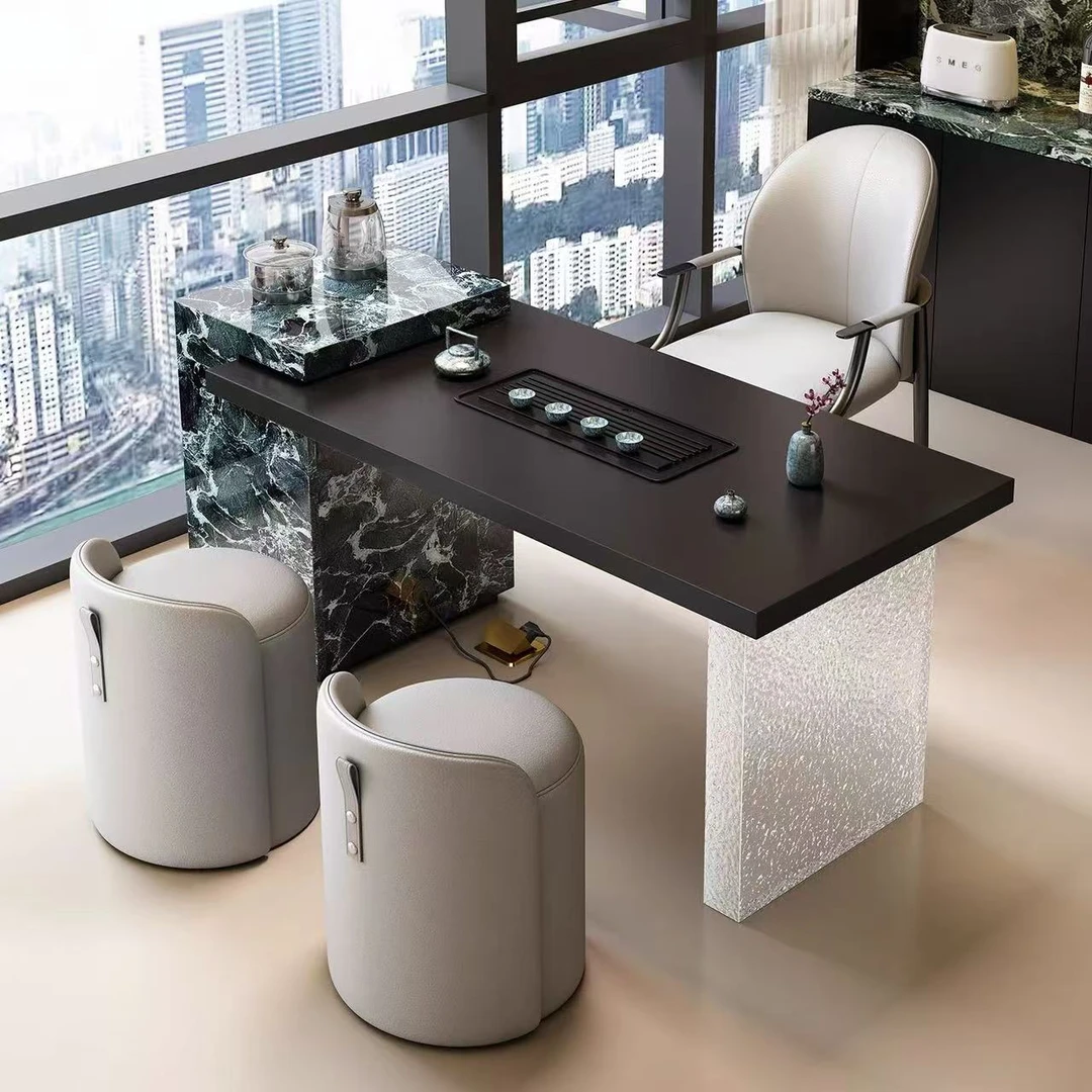 意式岩板茶桌椅组合办公室家用亚克力轻奢高级感小户型阳台泡茶桌