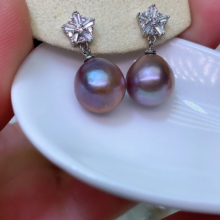 银S925镶嵌耳饰淡水珍珠