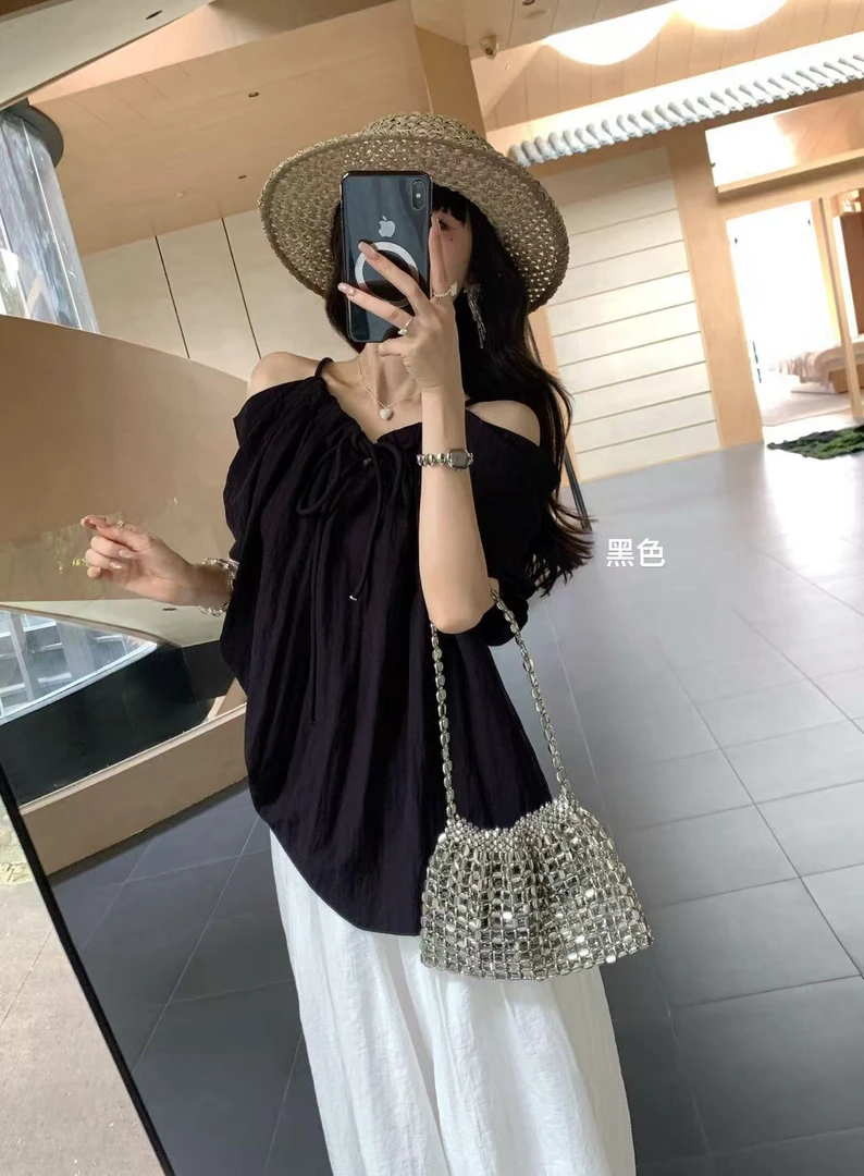 【NO退NO换】韩系温柔风一字肩显瘦吊带小衫1562（衣长68）