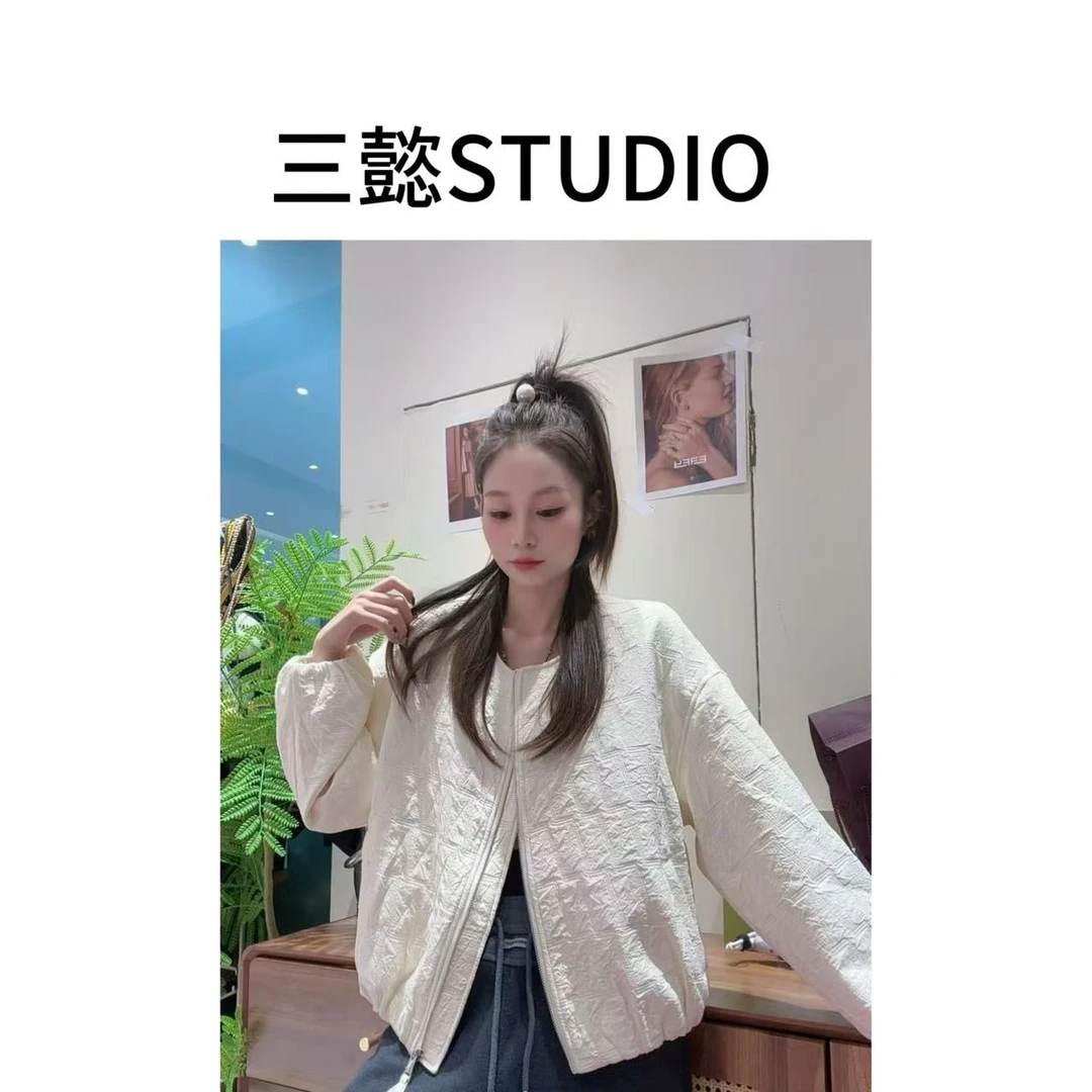 【三懿服饰】秋冬新款立体肌理感棒球服显瘦百搭宽松无领棉服1717