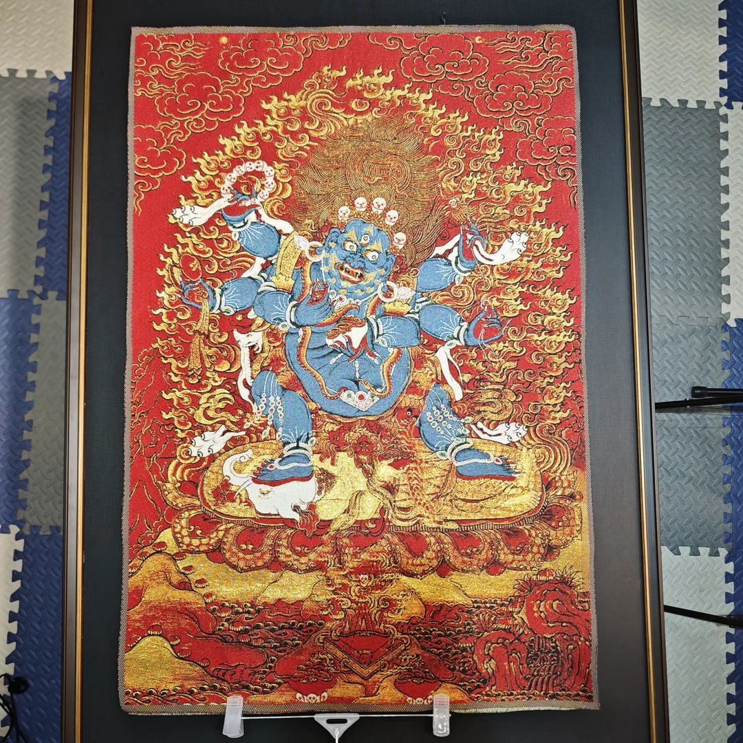 刺绣大黑天玛哈嘎拉装饰画办公室玄关茶室书房客厅背景墙挂画