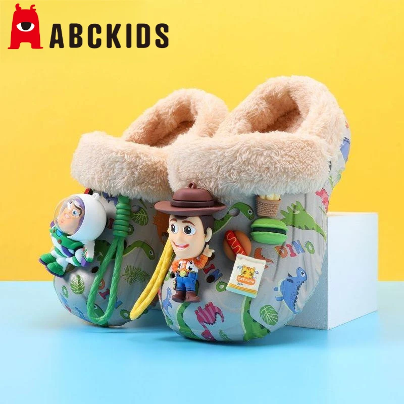 巴斯光年儿童棉拖鞋秋冬季新款男孩保暖室内居家毛毛鞋卡通中大童