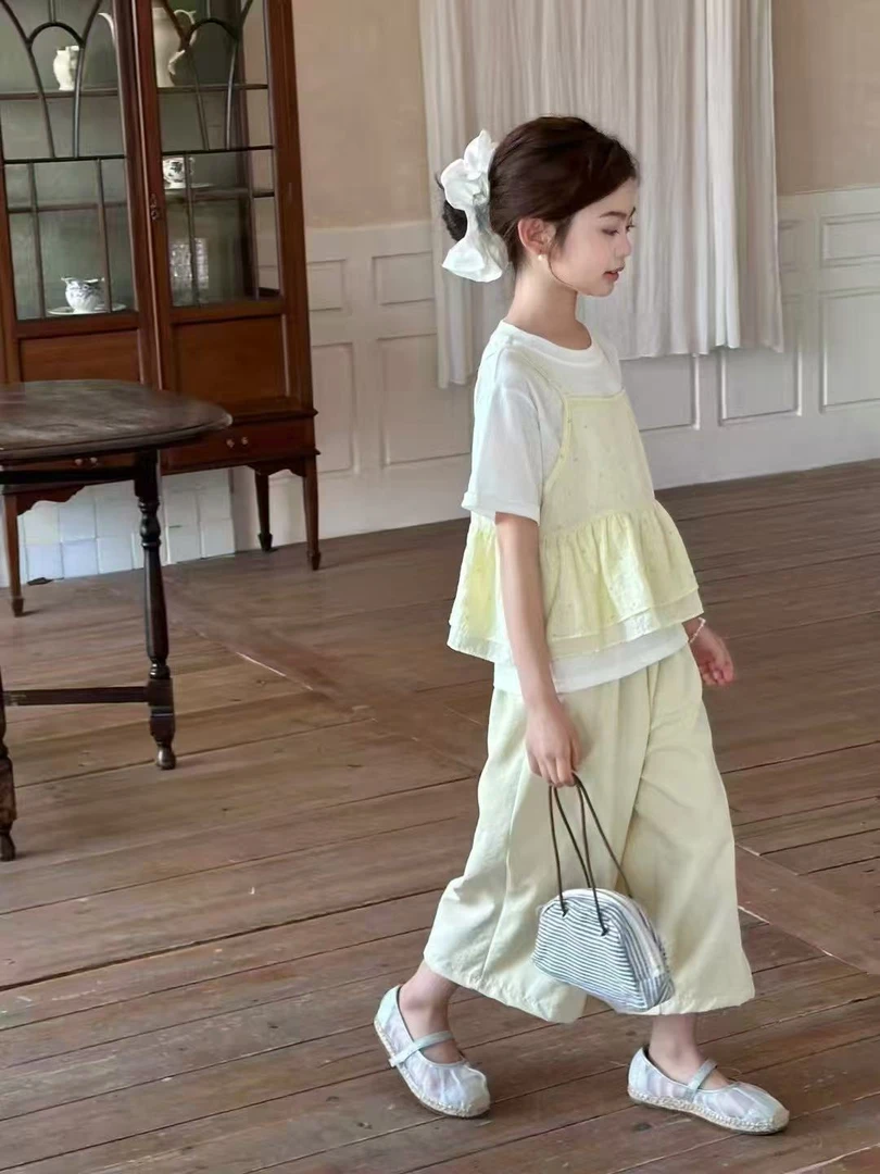 F216儿童夏季时尚波点短袖三件套装