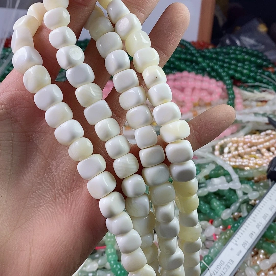 玛瑙/玉髓珠宝半成品合金一条9×12半玉化大白车贝壳E16