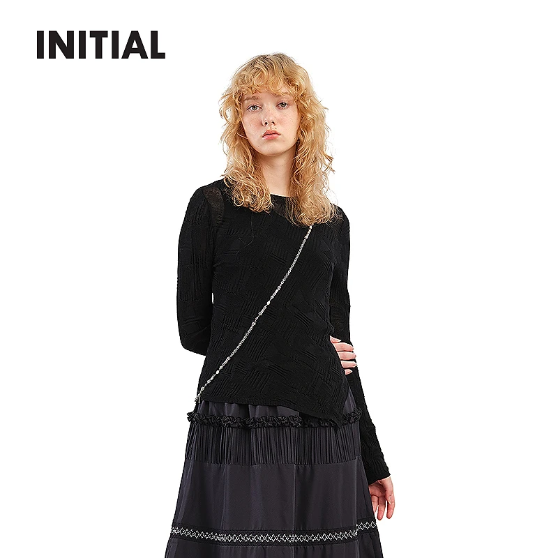 INITIAL25春季新款半透提花肌理针织打底毛衣女25SOTFMCVV525