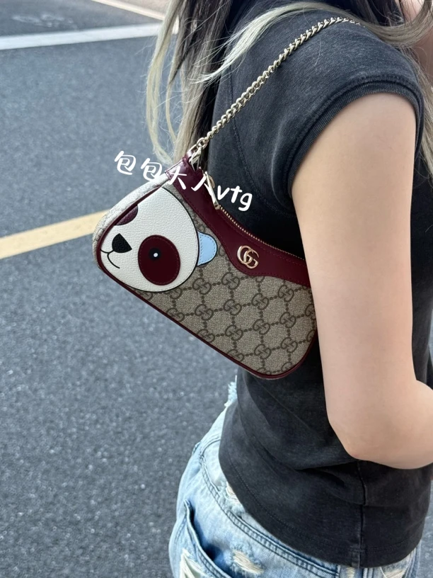 99新 GUCCI/古驰 熊猫限定mini麻将单肩包