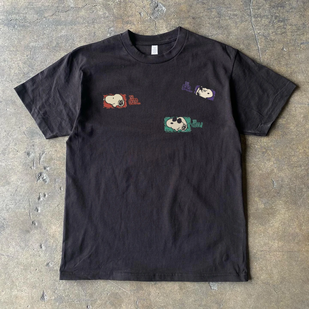 230g小领口！美式oldschool古着慵懒酷酷小狗印花休闲短袖T恤男女