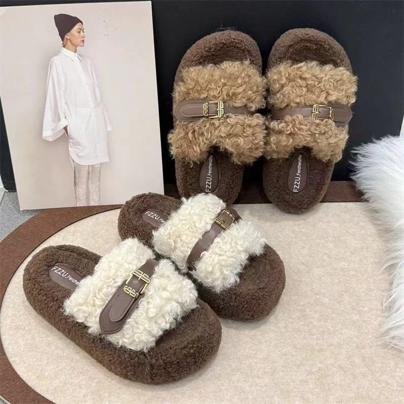 秋冬休闲款拖鞋女新款配裙子仙女风毛毛拖鞋G815