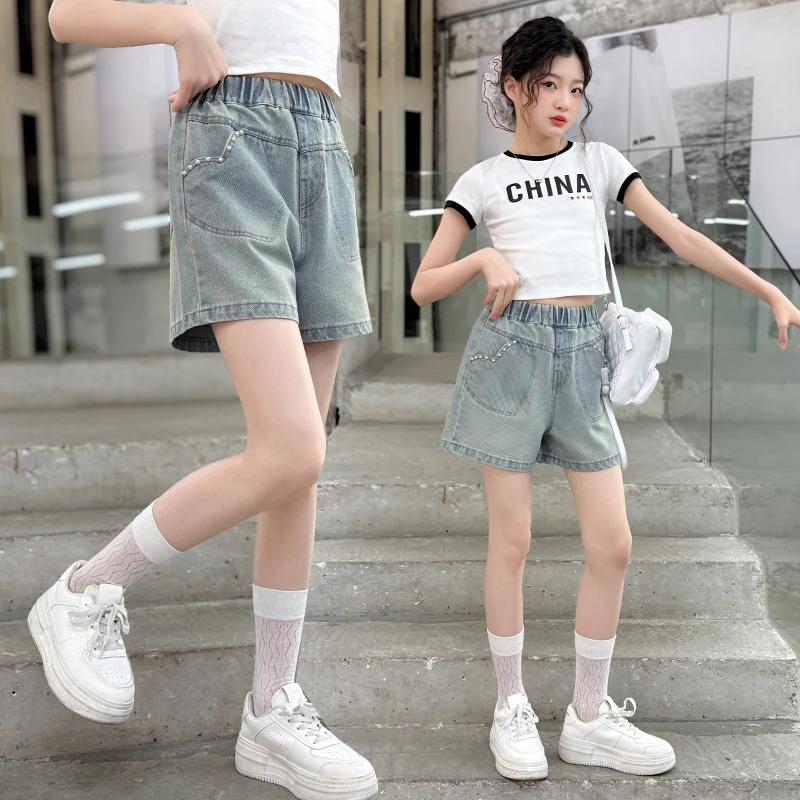 女童牛仔短裤夏装2025新款洋气时髦大童女孩夏季薄款外穿儿童裤子