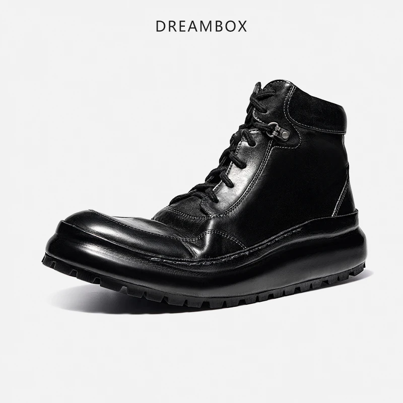 dreambox钧博vibram防滑高帮手工男鞋水洗马皮厚底户外登山休闲鞋