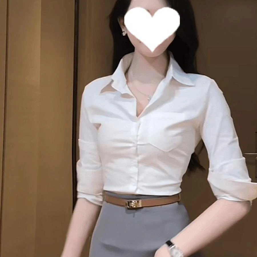 纯欲风气质收腰Polo领白色衬衫女2025春季新款修身显瘦设计感上衣