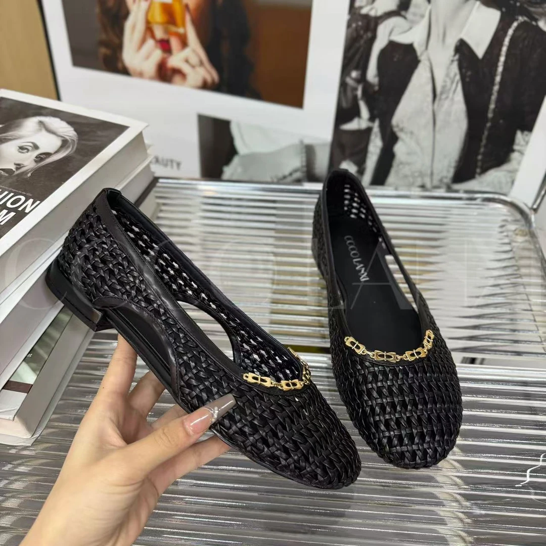 【COCO LANXI】真皮编织气质时尚休闲软底浅口低跟小单鞋25DX336LX