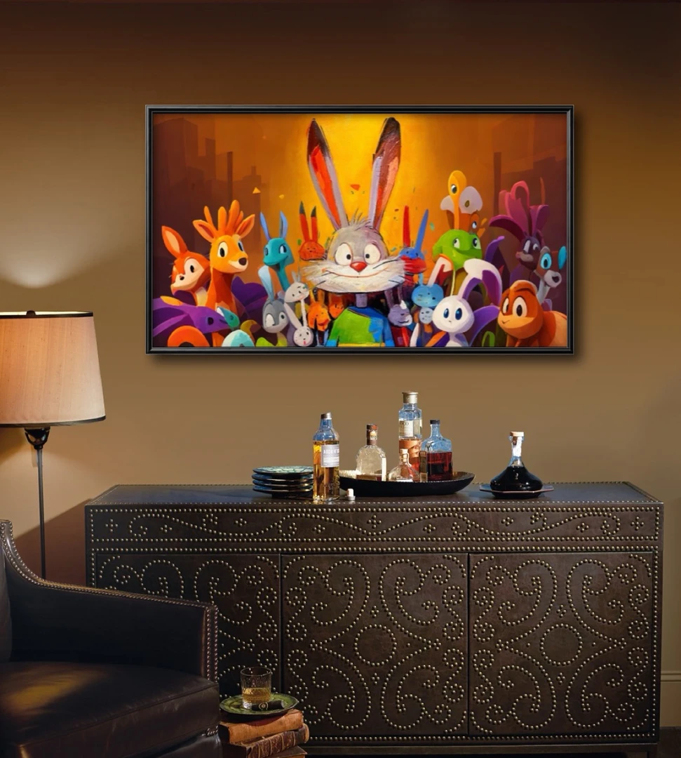 《兔子》横版Happy rabbit 立体肌理挂画卧室床头治愈系童话装饰画