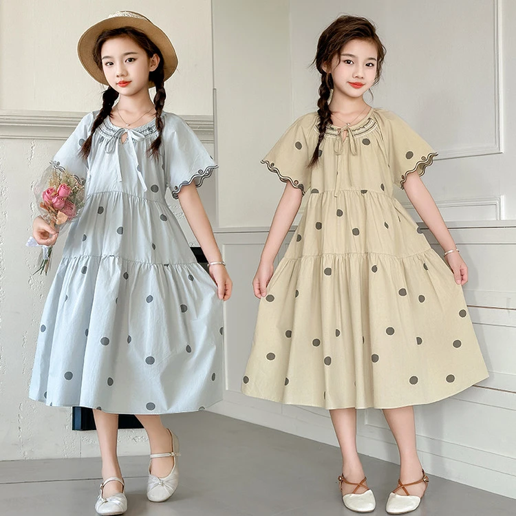 小学生夏装连衣裙儿童裙子女童12-15岁初中女孩潮装中大童波点裙