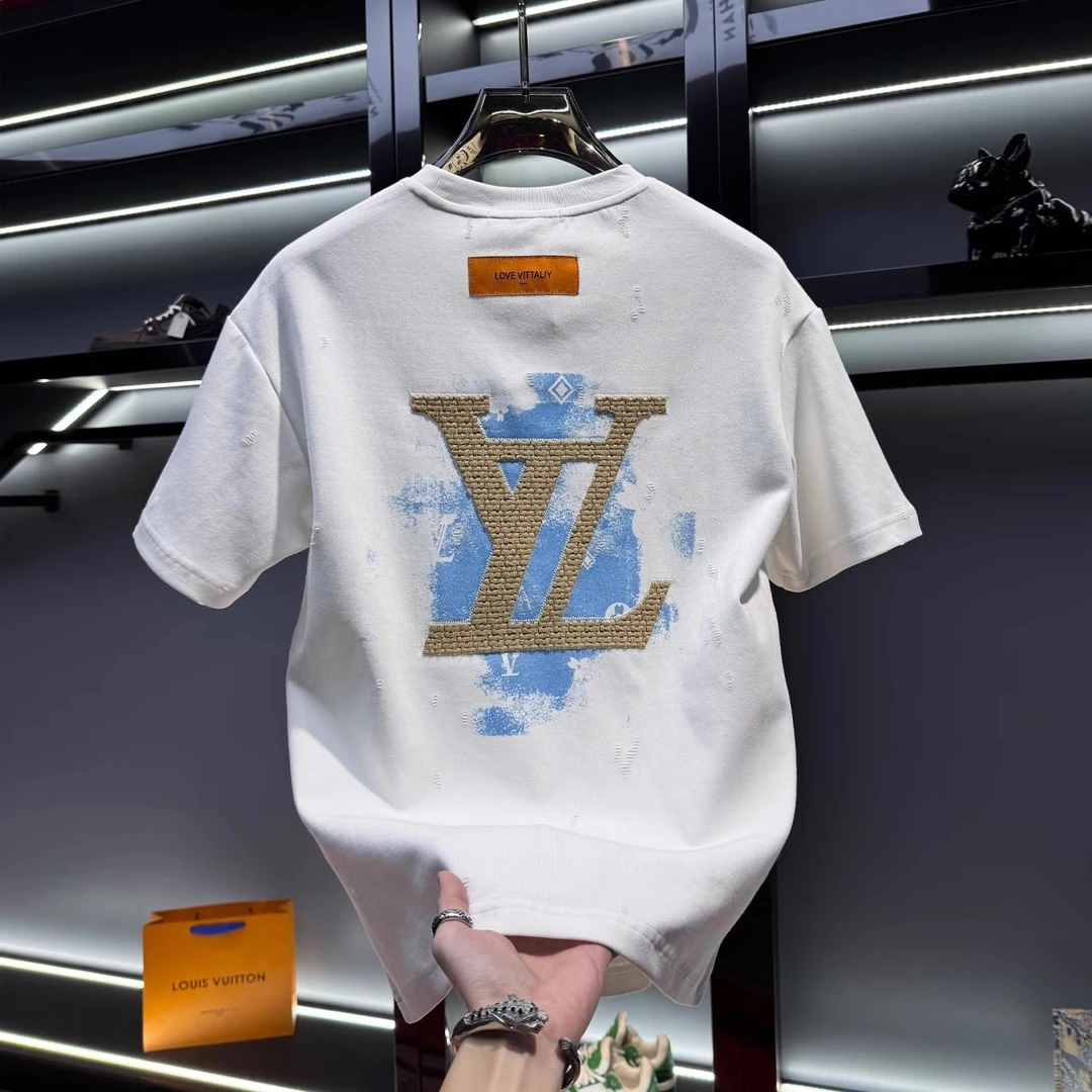 欧货男士高端刺绣破洞短袖t恤潮牌宽松2025新款夏季大牌半袖体恤