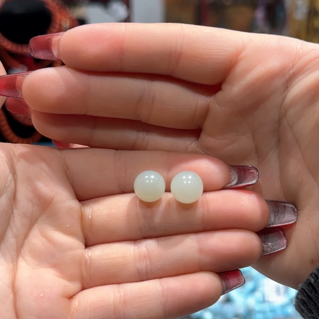 和田玉耳饰银S925镶嵌耳钉卡10