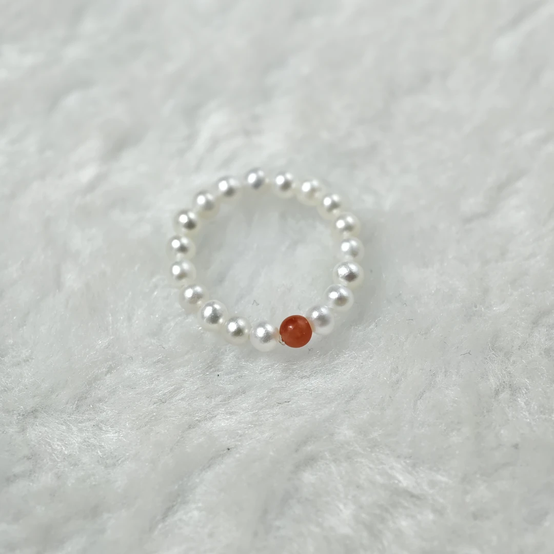 【婕妤甄选】南红珠宝淡水小米珍珠戒指 弹力绳款式 珠宝珍珠戒指