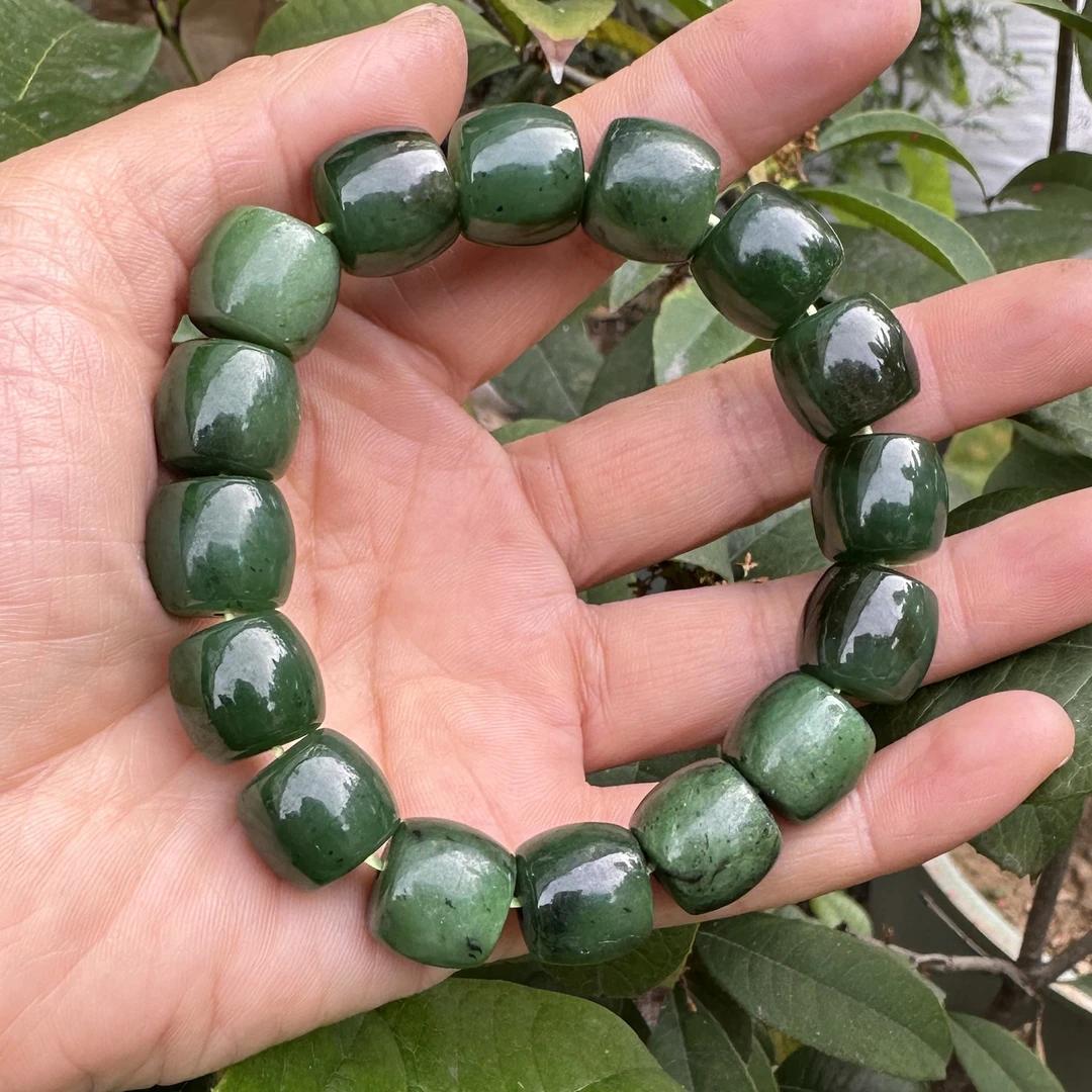 和田玉手串卡14俄料碧玉有红皮