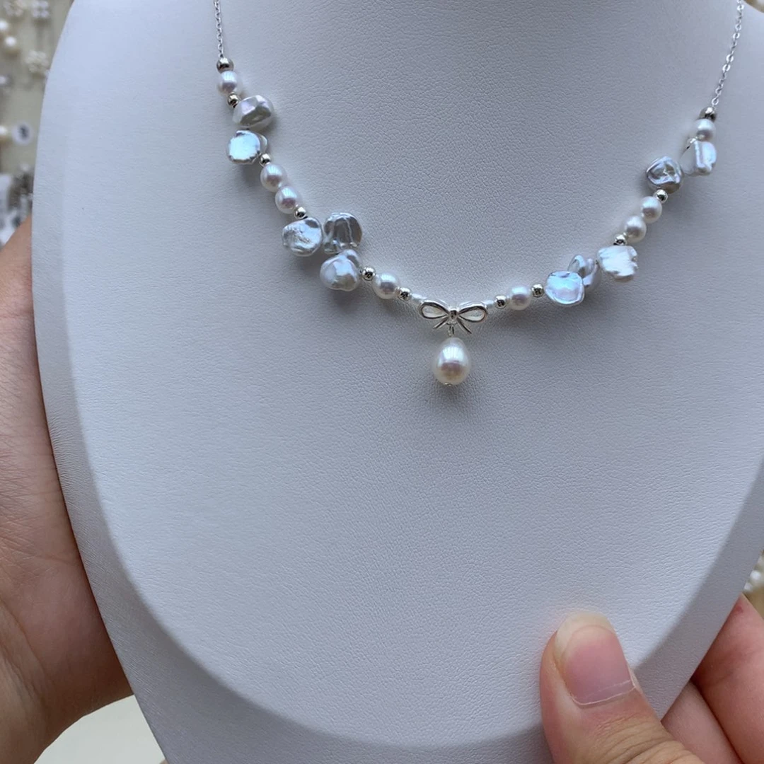 淡水珍珠银S925镶嵌项链
