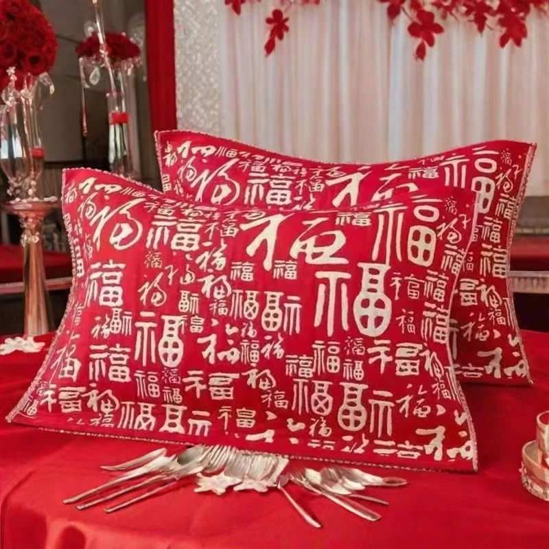 【百福枕巾一对52*78】纯棉纱布枕巾透气柔软吸汗