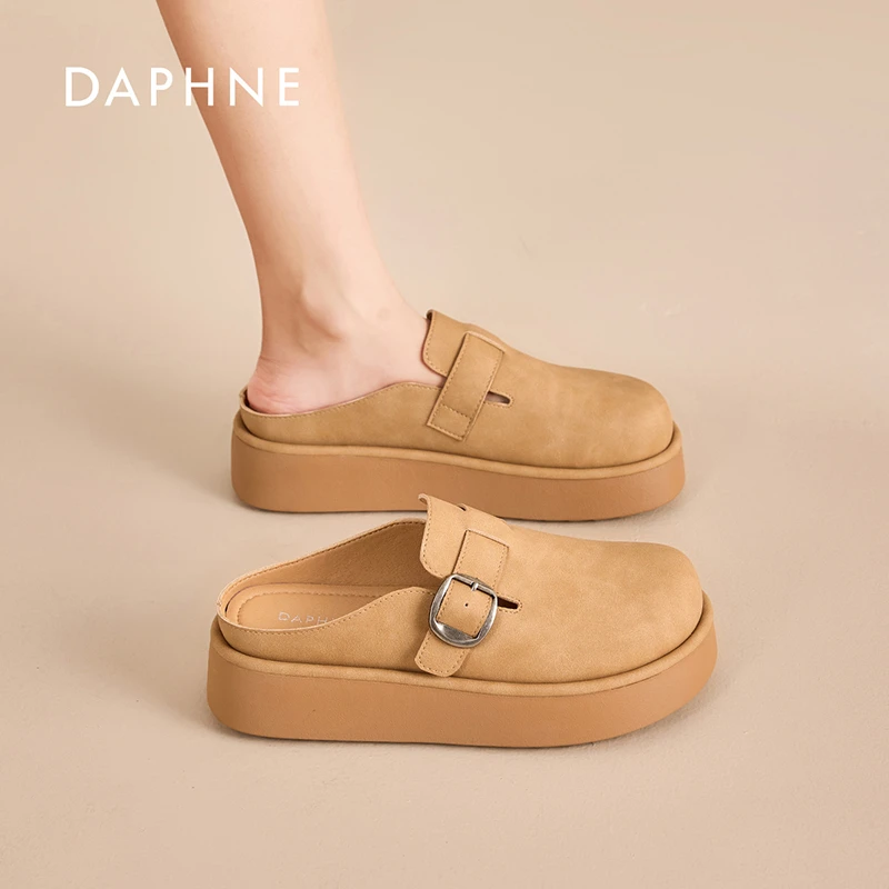Daphne/达芙妮厚底勃肯鞋包头半拖鞋女2025夏季新款一脚蹬懒人鞋