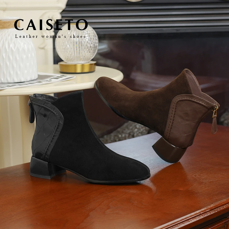 头层羊皮/4.5cm新款上新时尚圆头气质拼接短靴24X060