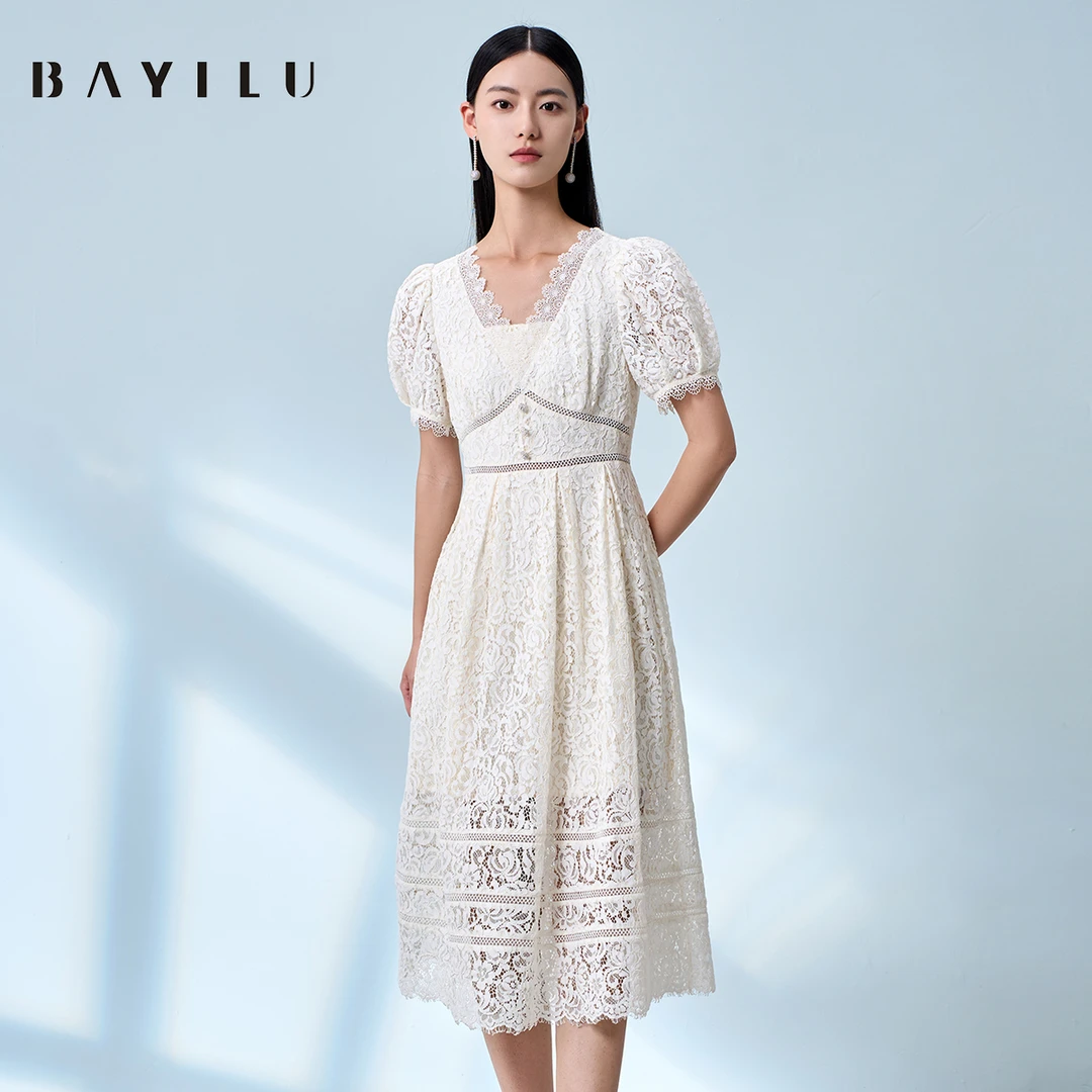 【诗语粉丝专享】芭依璐夏季连衣裙女宫廷风蕾丝长裙90L7049