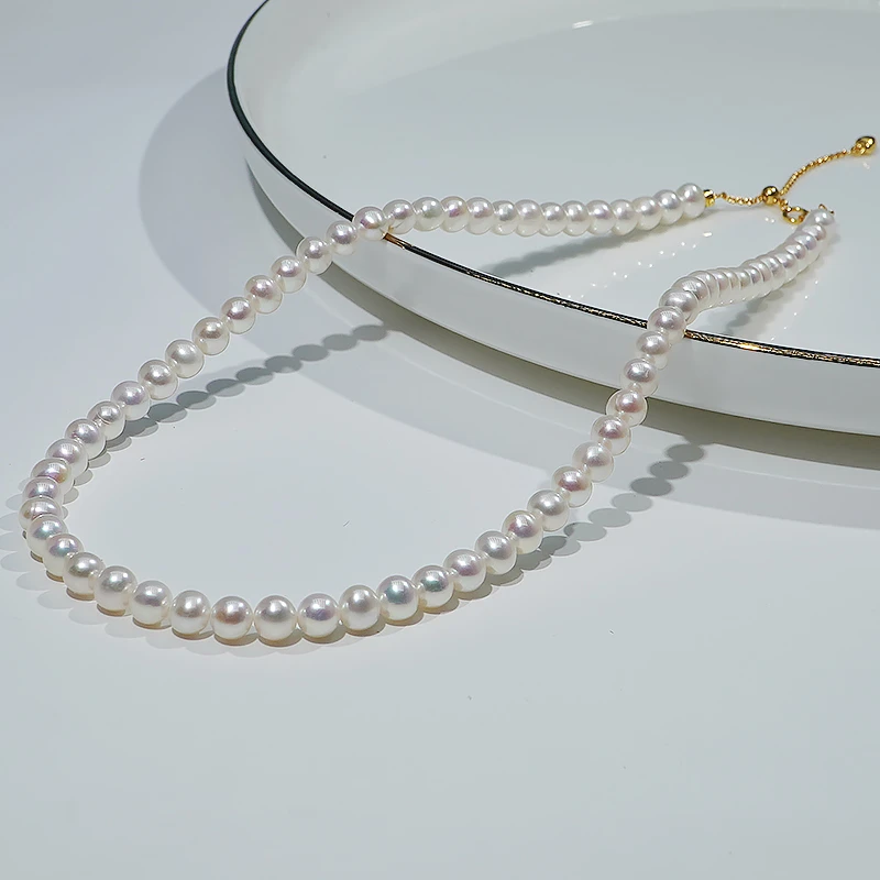 （无核冷白皮妈妈链）6-6.5mm淡水珍珠项链冷白光近圆微瑕国风百搭