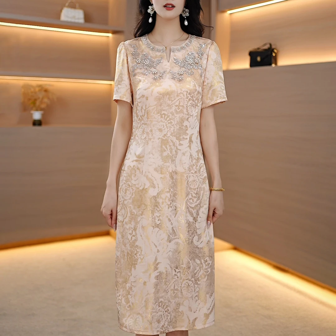 2025夏季新款A3091气质遮肉显瘦大码连衣裙女修身女装连衣裙