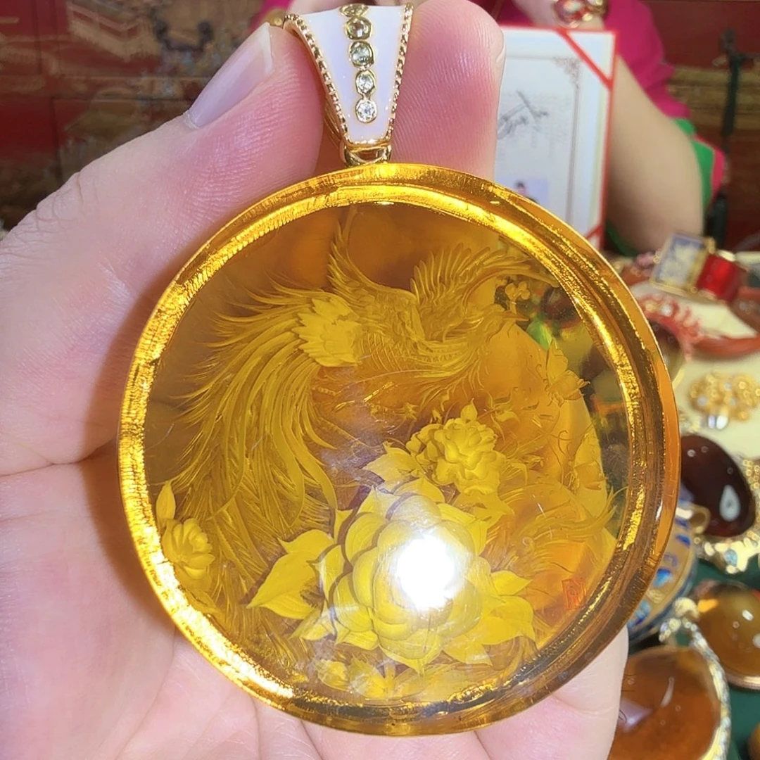 琥珀银S925镀金镶嵌吊坠(赠链)