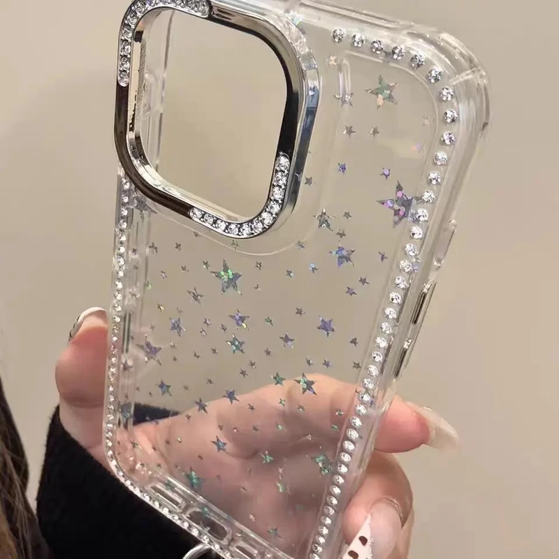 水钻边透明星星适用于苹果手机壳16pro可爱iphone14少女苹果15pro