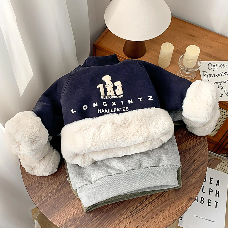 【兔绒抗寒一件过冬】儿童上衣加绒加厚男童女童洋气冬款休闲保暖