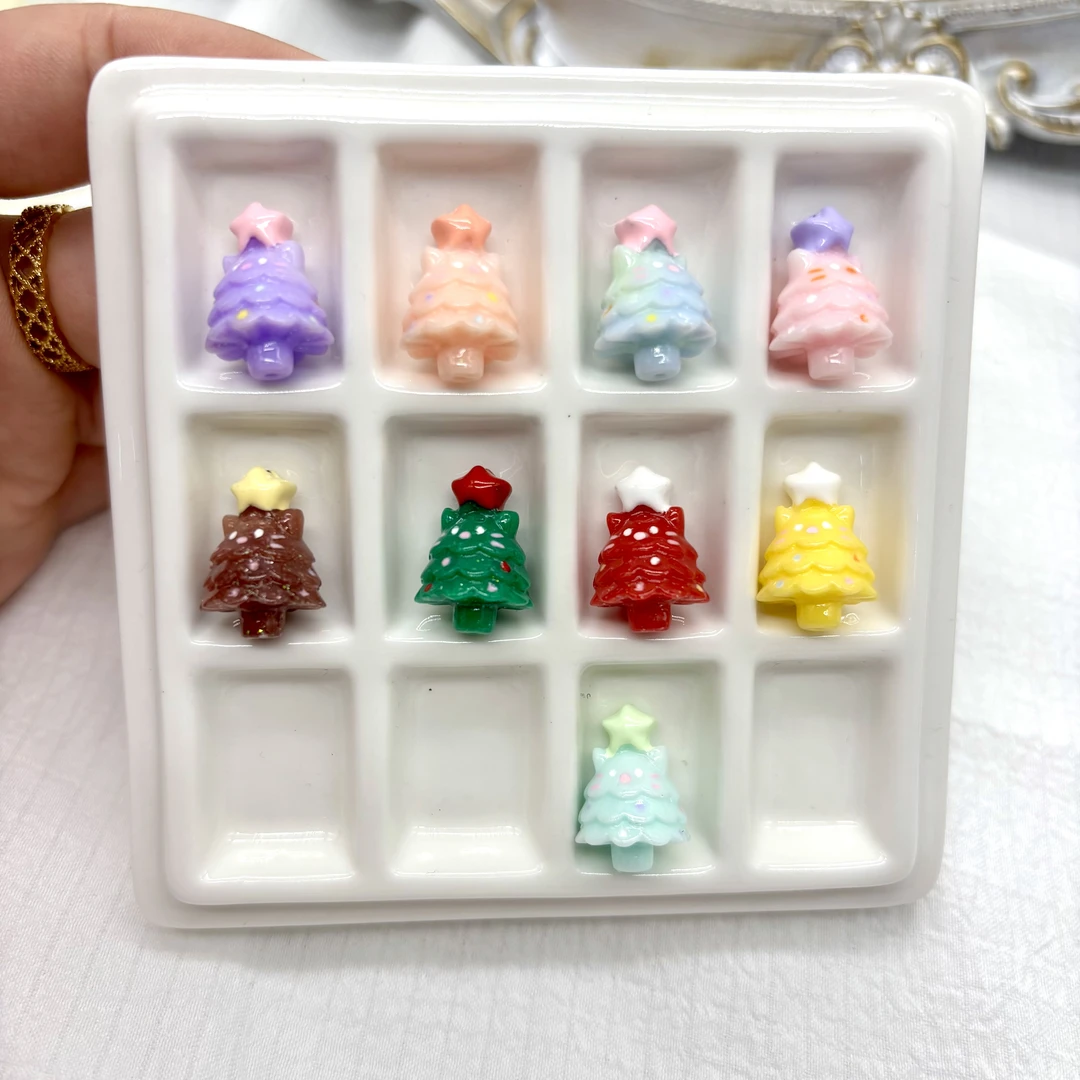 定制实色细闪拼色圣诞树通孔Diy配件