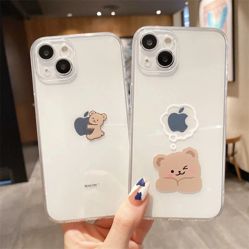 抱苹果小熊适用苹果16promax手机壳iPhone15透明全包12/14pro镜头